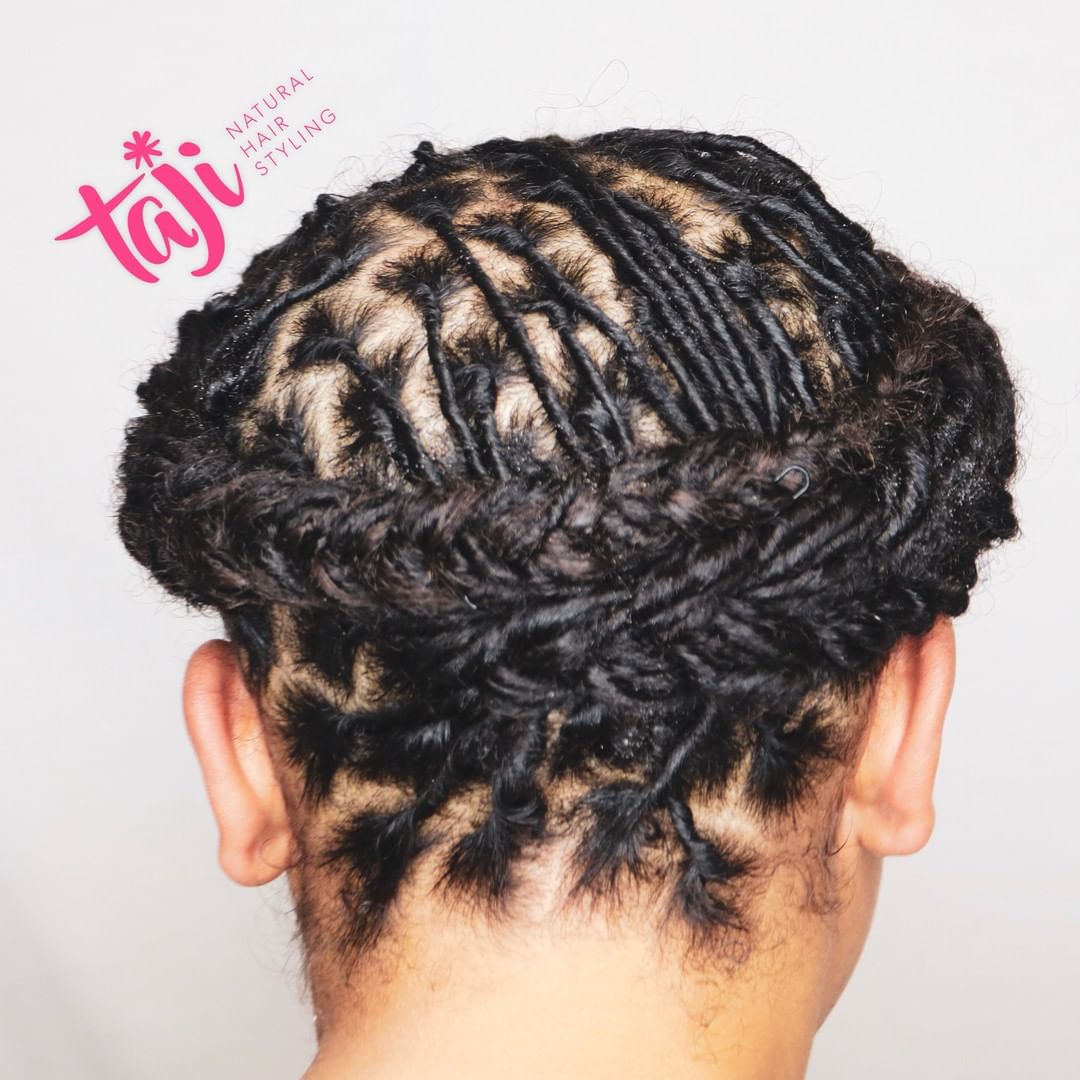 black hairstyle crown halo braid young locs