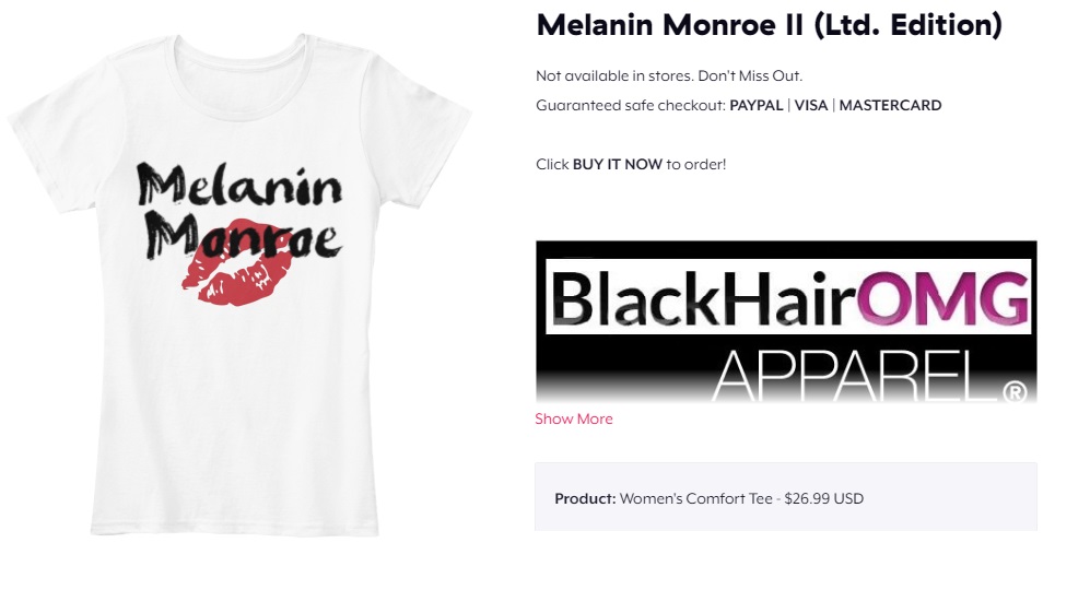 Melanin monroe kiss lips 2 black girl magic shirt - BlackHairOMG melanin t-shirts (white)