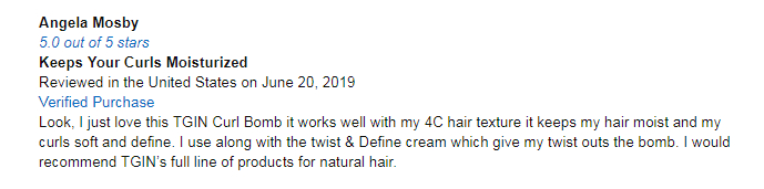 TGIN Curl bomb gel on 4C hair Amazon tgin
