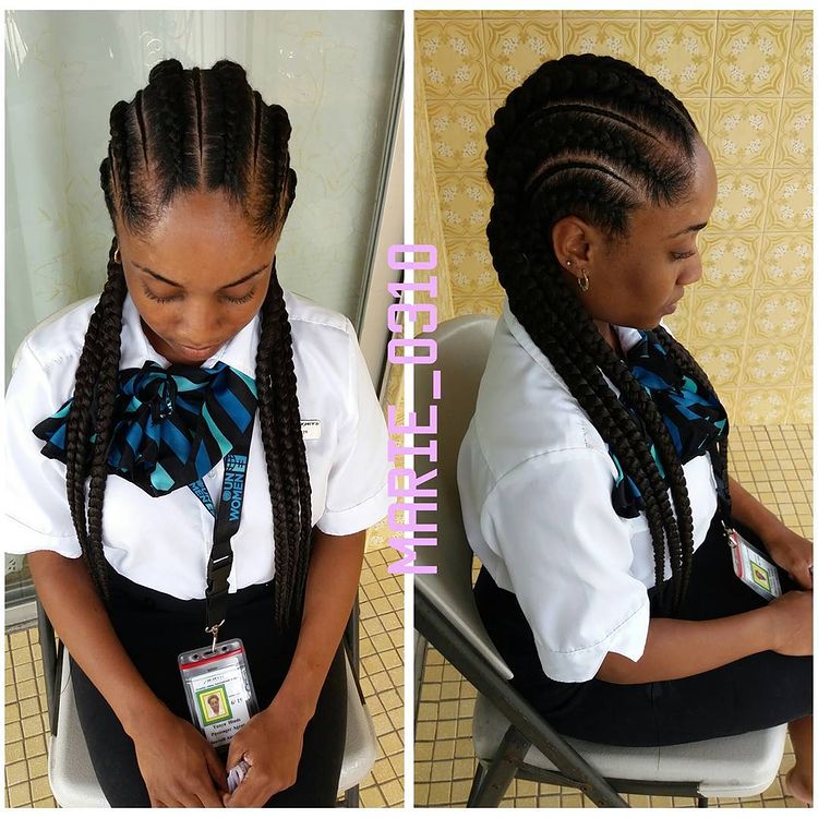 goddess braids two, box braids, short w/ ponytail, updos. how to do goddess braids. Draped over shoulder.