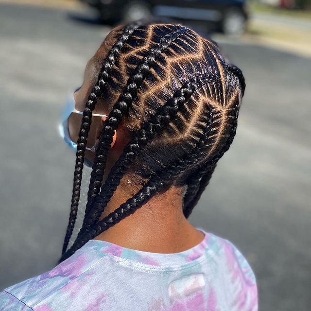Neat and pretty feed-In stitch braids, two feed in braids, small feed in braids ponytail, 6 feed in braids with box braids