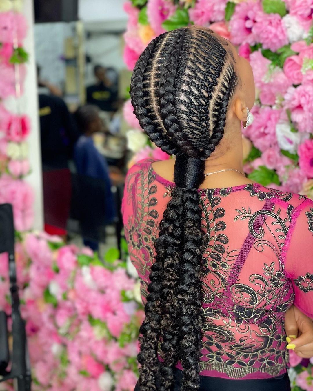 Big feed-In stitch braids, two feed in braids, small feed in braids ponytail, 6 feed in braids with box braids