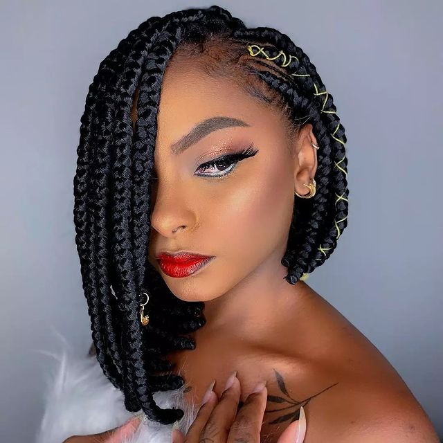 Jumbo Box Braid Hairstyles for Black Women...    simple wedding hairstyles & cute edges, also grab...