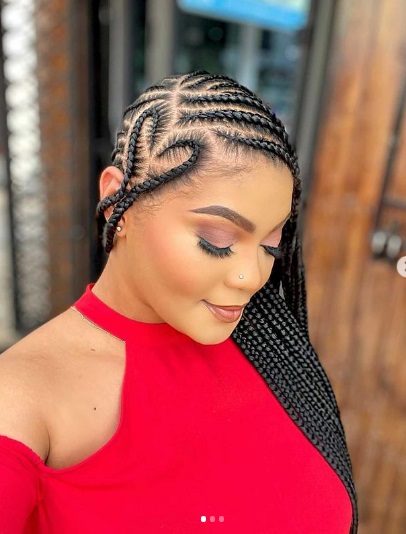 Cute Lemonade braids style on pretty black woman. Lemonade braids.   NHP