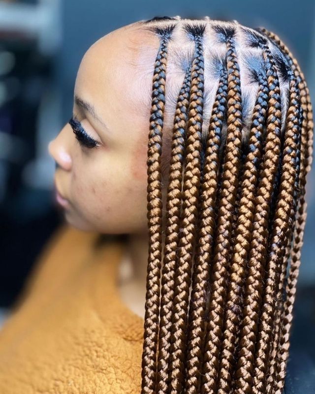 Medium Box Braid Updo Bun w/ Beads and Sleek edges. Short, medium, long knotless gallery. How to do box braids. W/ weave on medium length hair, simple transitioning hairstyles growth.